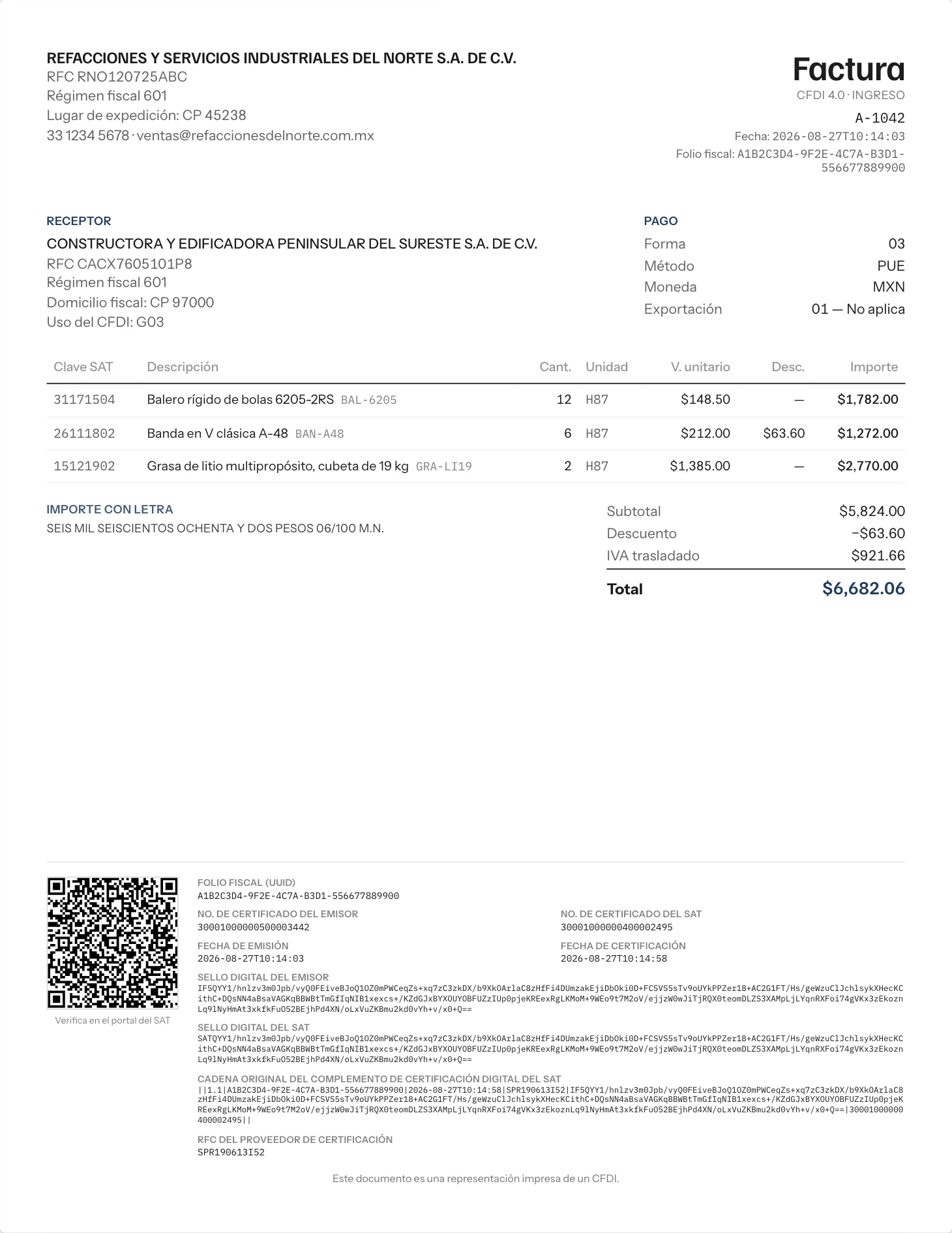 Factura CFDI 4.0 con el diseño Esencial