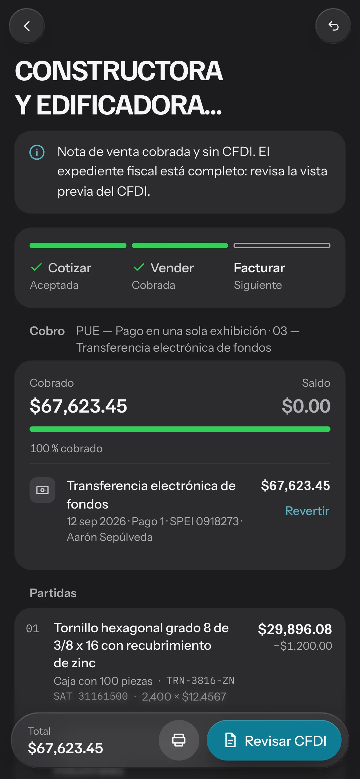 Venta cobrada en el iPhone